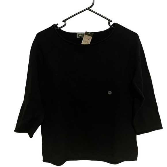 Eddie Bauer NWT Black Cotton Knit Quarter Length Top Size Medium Women’s - Picture 1 of 4